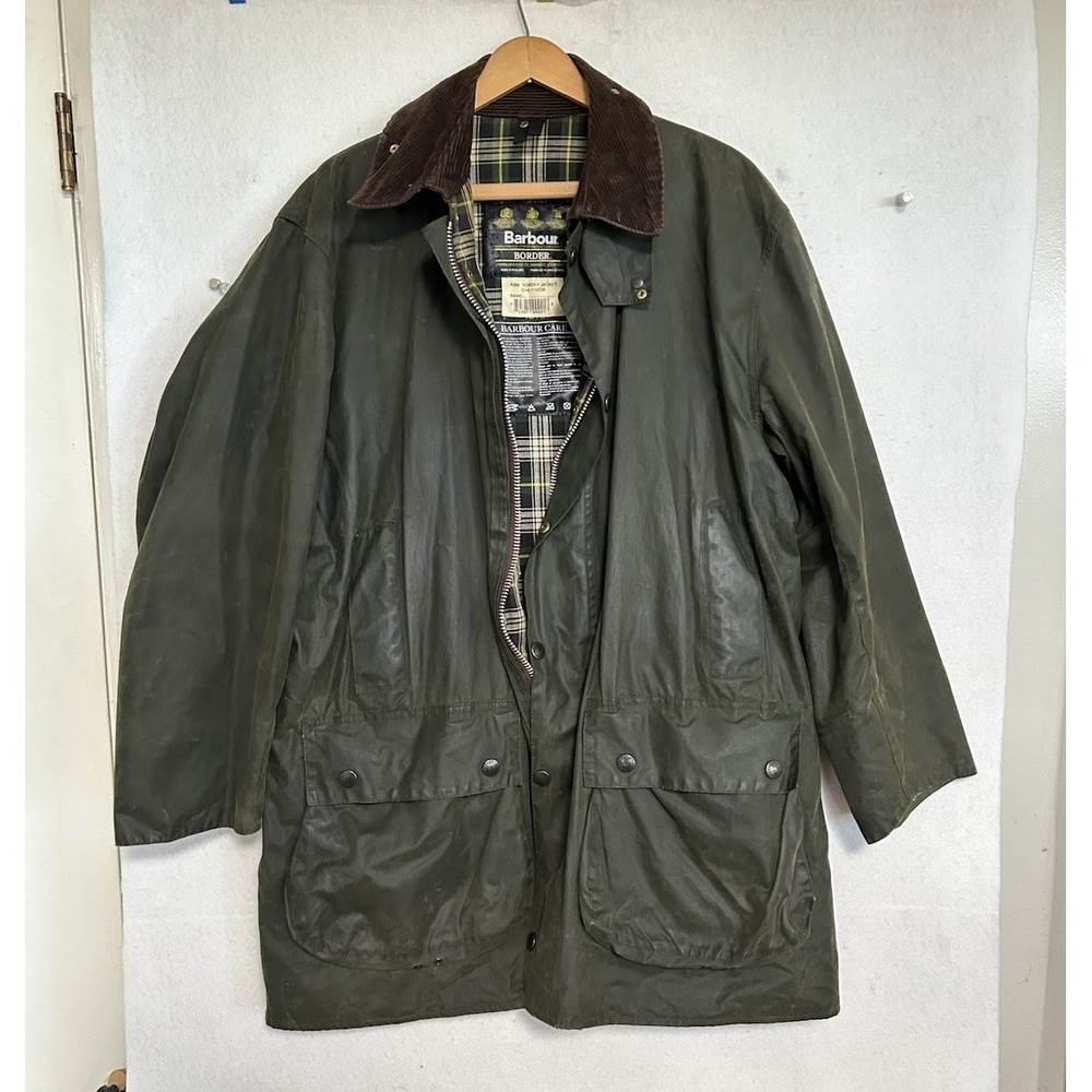 Barbour Border Waxed Jacket Size C44/112cm Made in England A200 Overcoat Vintage